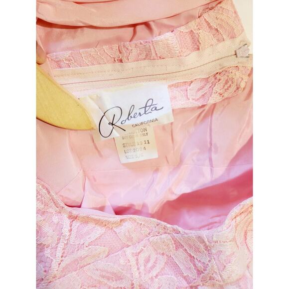 Vintage Roberta California women's pink lace lined ruffle trim bodycon dress - Picture 13 of 15